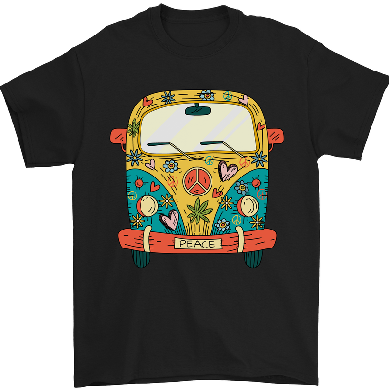 a black t - shirt with a vw bus painted on it