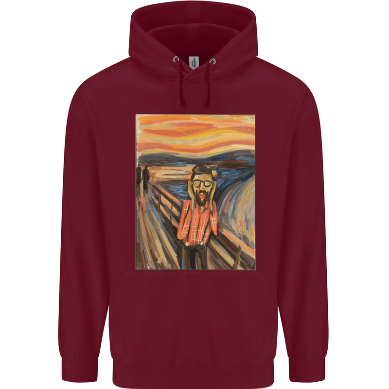 Hipster Scream Painting Childrens Kids Hoodie Maroon