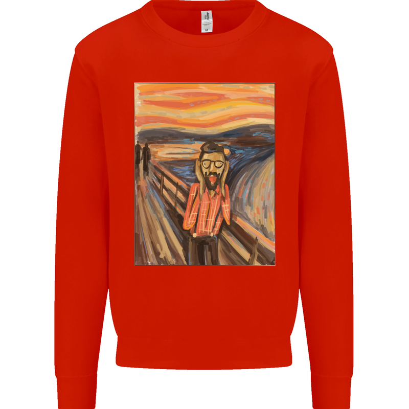 Hipster Scream Painting Kids Sweatshirt Jumper Bright Red