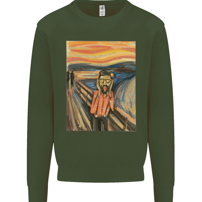 Hipster Scream Painting Kids Sweatshirt Jumper Forest Green