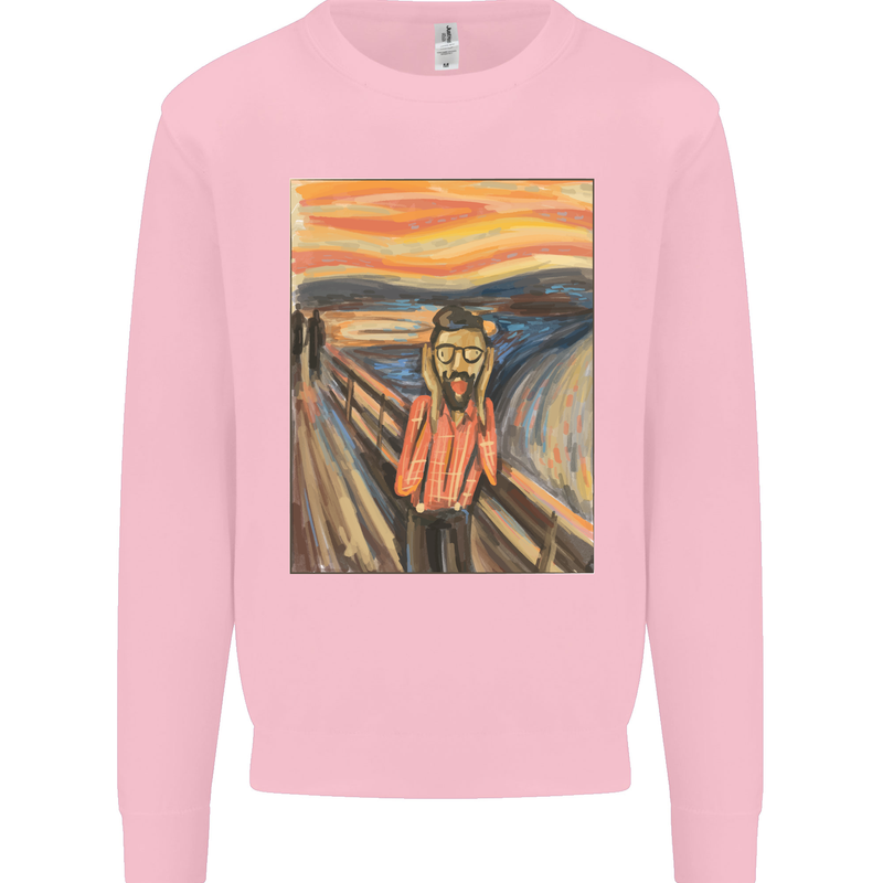 Hipster Scream Painting Kids Sweatshirt Jumper Light Pink