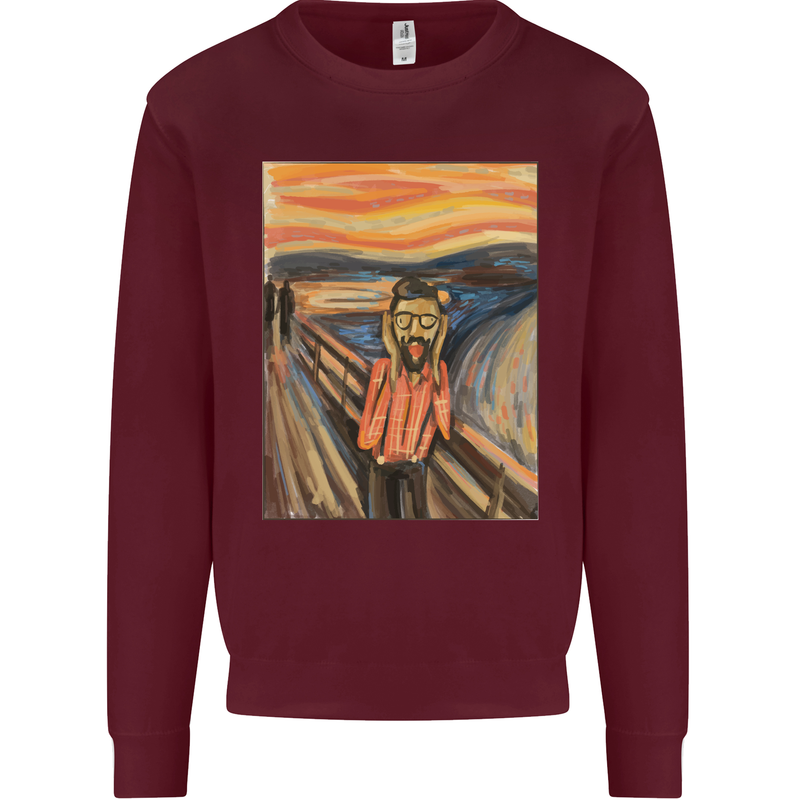 Hipster Scream Painting Kids Sweatshirt Jumper Maroon
