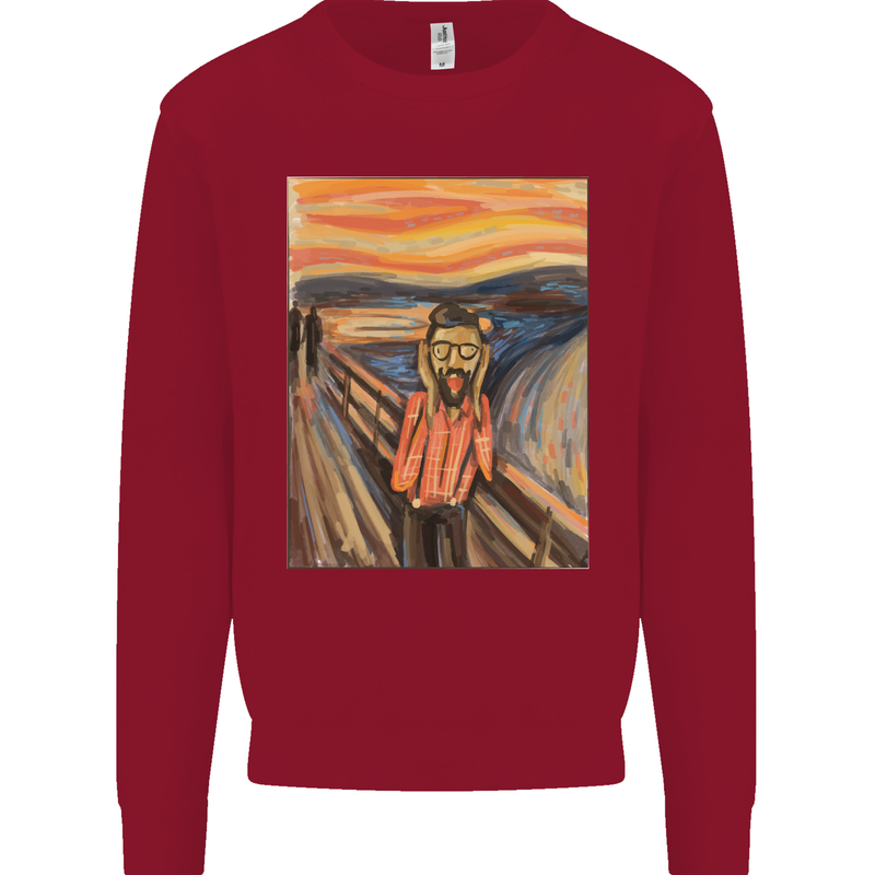 Hipster Scream Painting Kids Sweatshirt Jumper Red