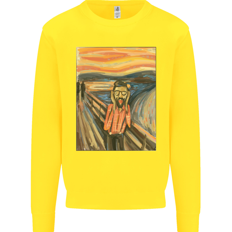 Hipster Scream Painting Kids Sweatshirt Jumper Yellow