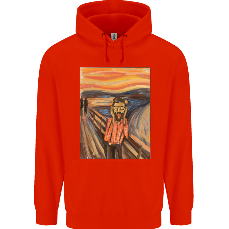 Hipster Scream Painting Mens 80% Cotton Hoodie Bright Red