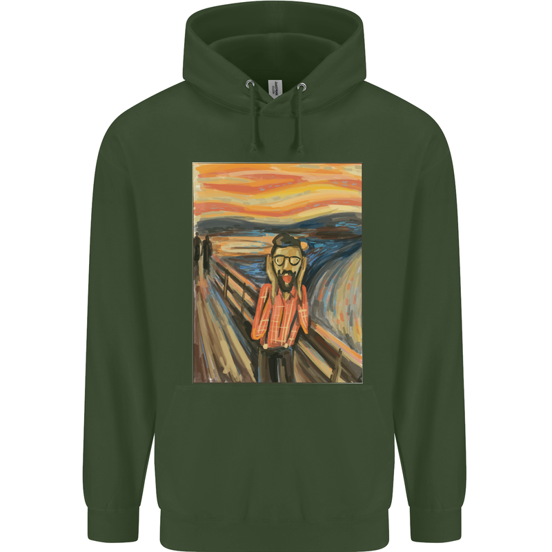Hipster Scream Painting Mens 80% Cotton Hoodie Forest Green