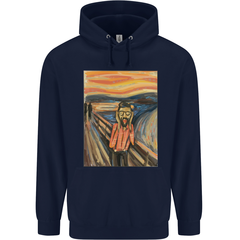 Hipster Scream Painting Mens 80% Cotton Hoodie Navy Blue