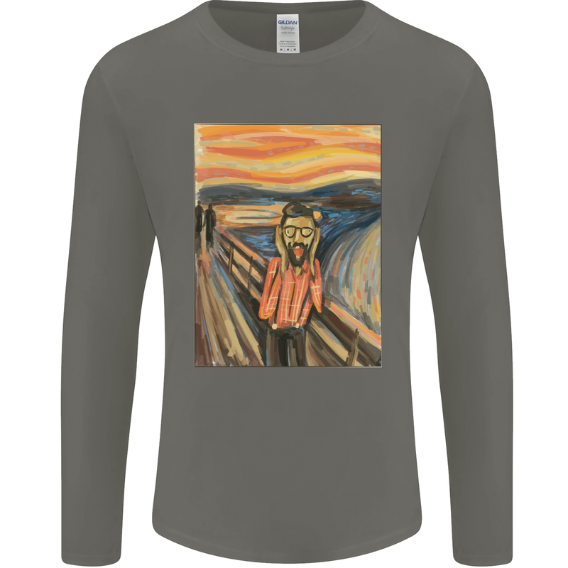 Hipster Scream Painting Mens Long Sleeve T-Shirt Charcoal