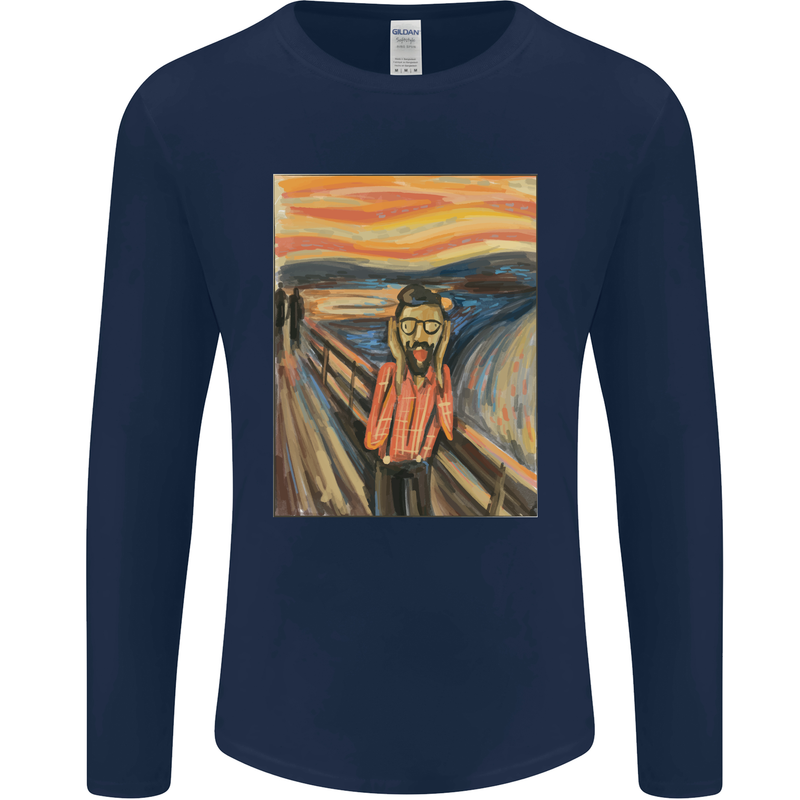 Hipster Scream Painting Mens Long Sleeve T-Shirt Navy Blue