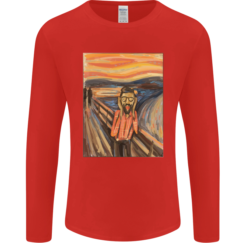 Hipster Scream Painting Mens Long Sleeve T-Shirt Red