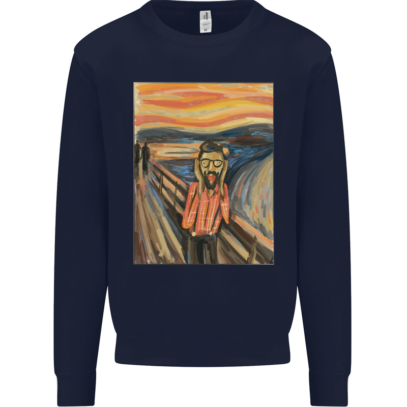 Hipster Scream Painting Mens Sweatshirt Jumper Navy Blue