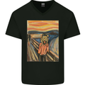 Hipster Scream Painting Mens V-Neck Cotton T-Shirt Black