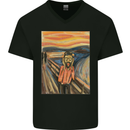 Hipster Scream Painting Mens V-Neck Cotton T-Shirt Black