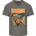 Hipster Scream Painting Mens V-Neck Cotton T-Shirt Charcoal
