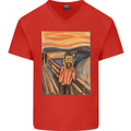 Hipster Scream Painting Mens V-Neck Cotton T-Shirt Red