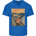 Hipster Scream Painting Mens V-Neck Cotton T-Shirt Royal Blue