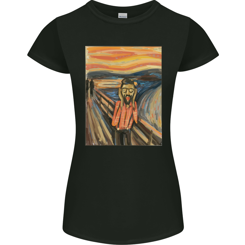 Hipster Scream Painting Womens Petite Cut T-Shirt Black