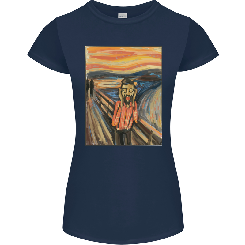Hipster Scream Painting Womens Petite Cut T-Shirt Navy Blue