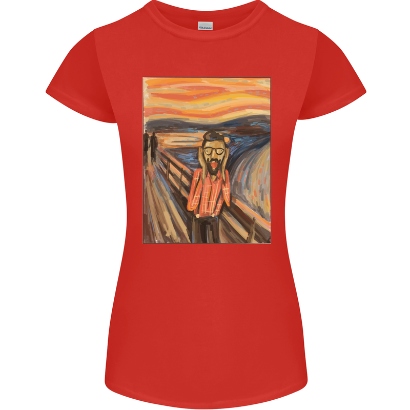 Hipster Scream Painting Womens Petite Cut T-Shirt Red