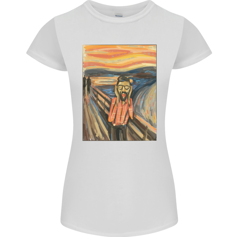 Hipster Scream Painting Womens Petite Cut T-Shirt White