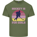 Hockey is For Girls Funny Ice Street Mens Cotton T-Shirt Tee Top Military Green