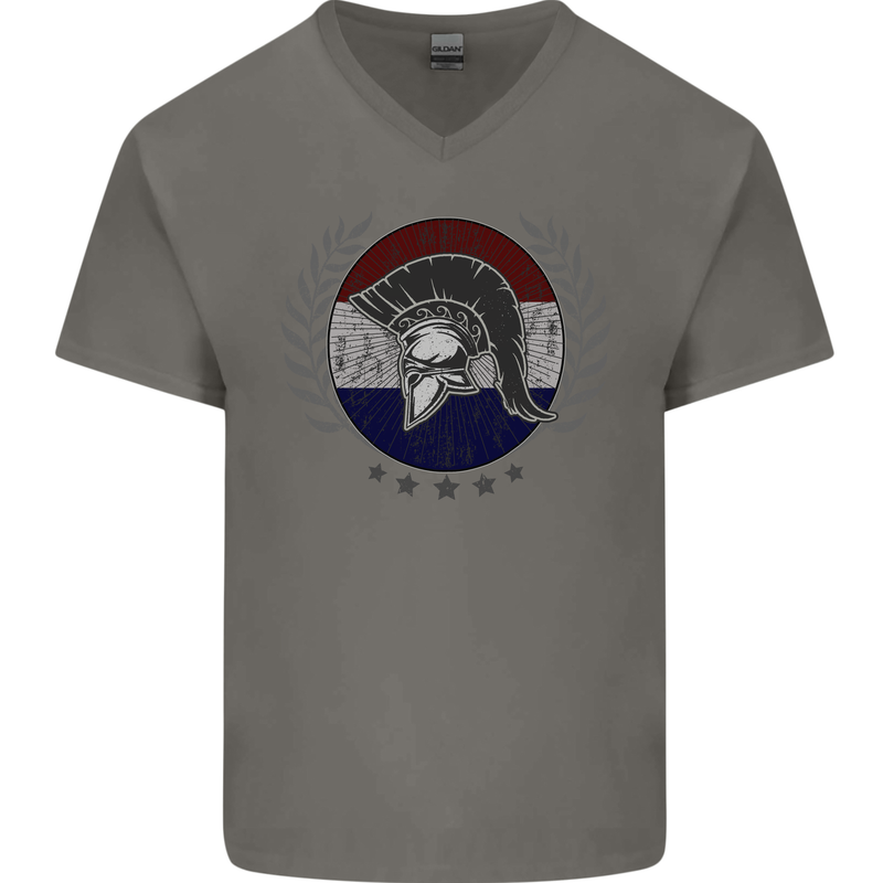Holland Bodybuilding Flag Gym Training Dutch Mens V-Neck Cotton T-Shirt Charcoal