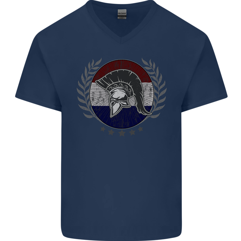 Holland Bodybuilding Flag Gym Training Dutch Mens V-Neck Cotton T-Shirt Navy Blue