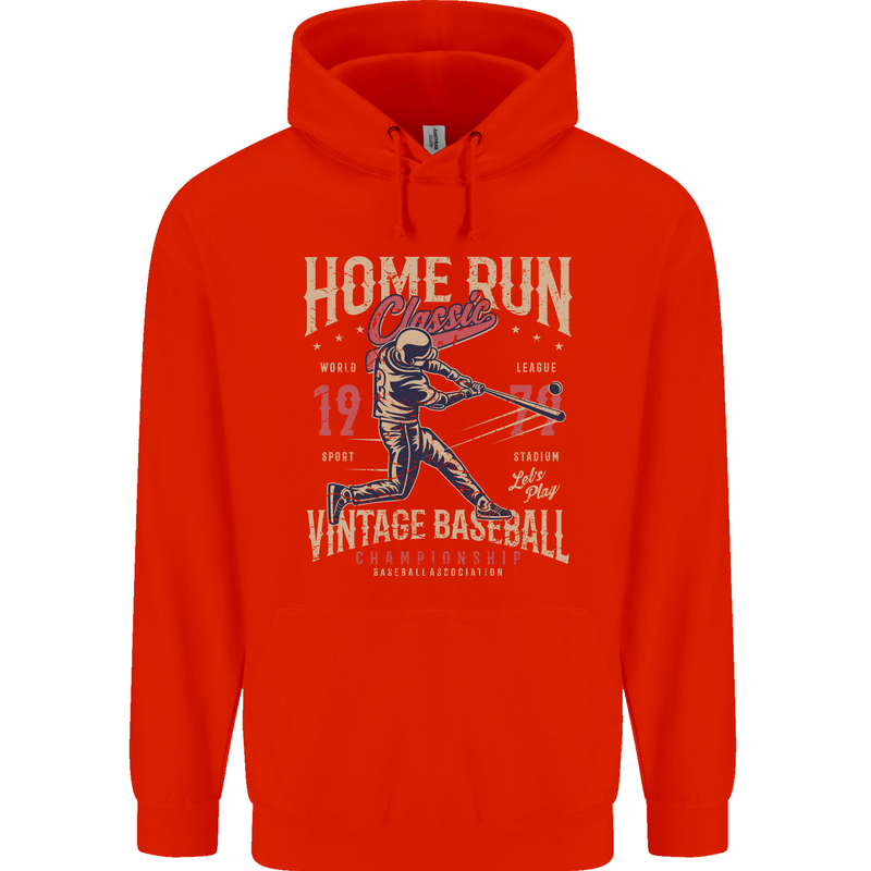 Home Run Vintage Baseball Player Childrens Kids Hoodie Bright Red
