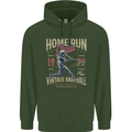 Home Run Vintage Baseball Player Childrens Kids Hoodie Forest Green