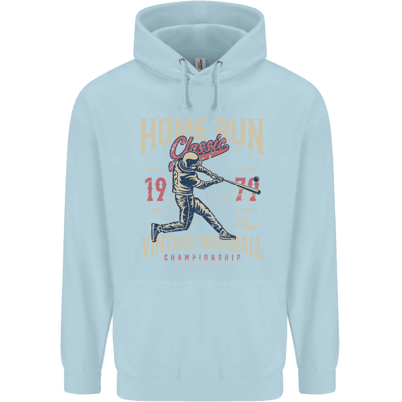 Home Run Vintage Baseball Player Childrens Kids Hoodie Light Blue