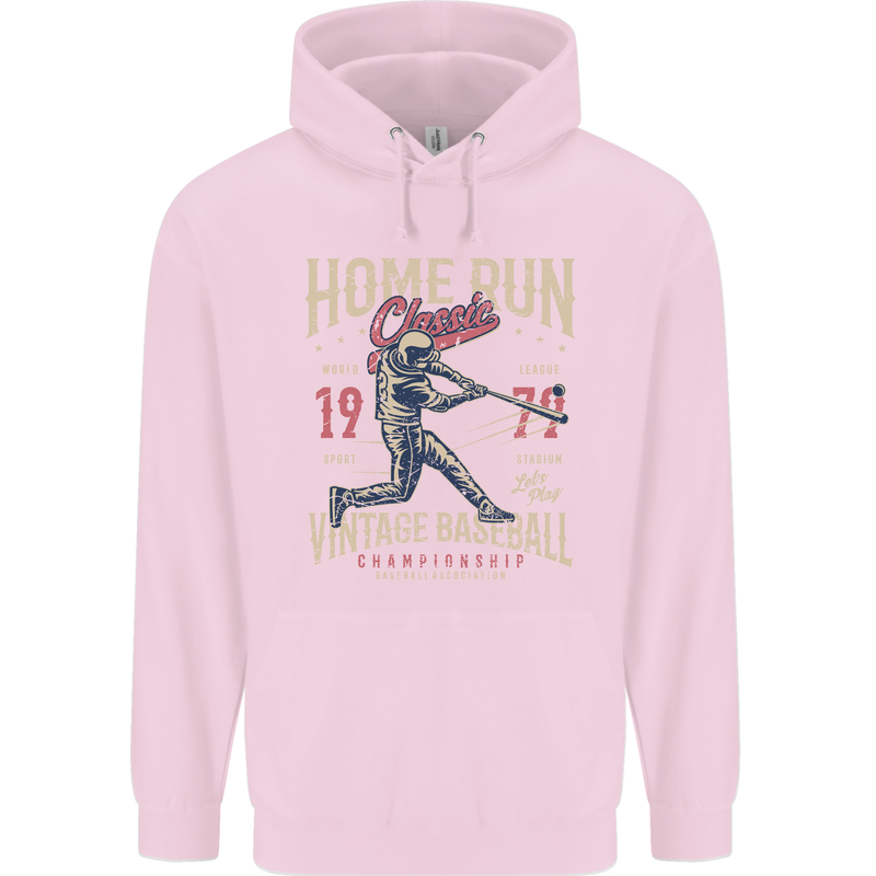 Home Run Vintage Baseball Player Childrens Kids Hoodie Light Pink