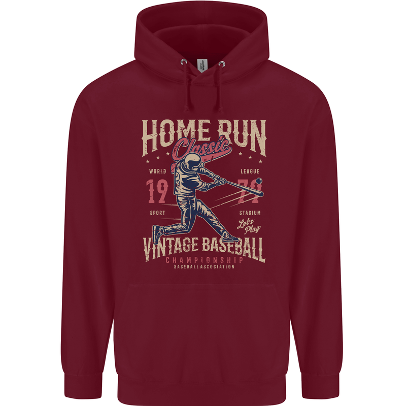 Home Run Vintage Baseball Player Childrens Kids Hoodie Maroon