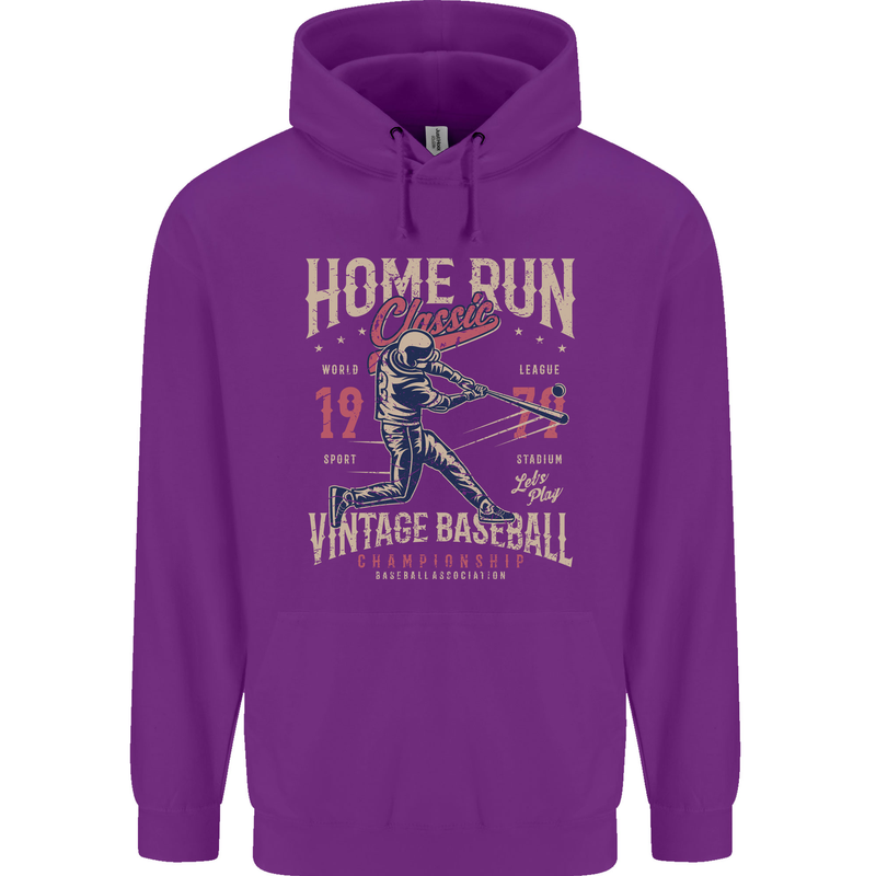 Home Run Vintage Baseball Player Childrens Kids Hoodie Purple