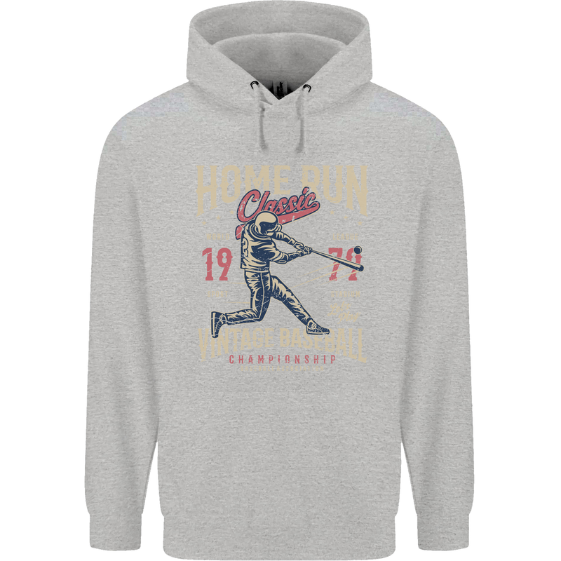 Home Run Vintage Baseball Player Childrens Kids Hoodie Sports Grey