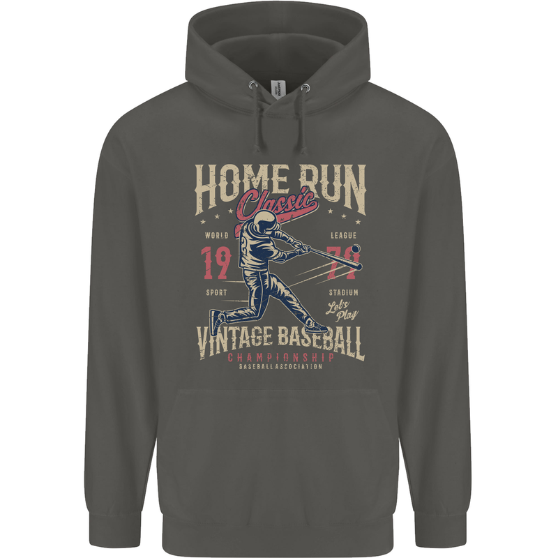 Home Run Vintage Baseball Player Childrens Kids Hoodie Storm Grey