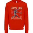 Home Run Vintage Baseball Player Kids Sweatshirt Jumper Bright Red