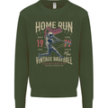 Home Run Vintage Baseball Player Kids Sweatshirt Jumper Forest Green