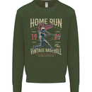 Home Run Vintage Baseball Player Kids Sweatshirt Jumper Forest Green