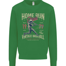 Home Run Vintage Baseball Player Kids Sweatshirt Jumper Irish Green
