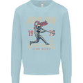 Home Run Vintage Baseball Player Kids Sweatshirt Jumper Light Blue