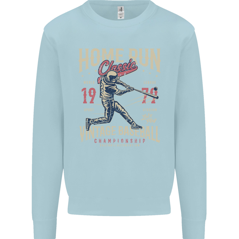 Home Run Vintage Baseball Player Kids Sweatshirt Jumper Light Blue