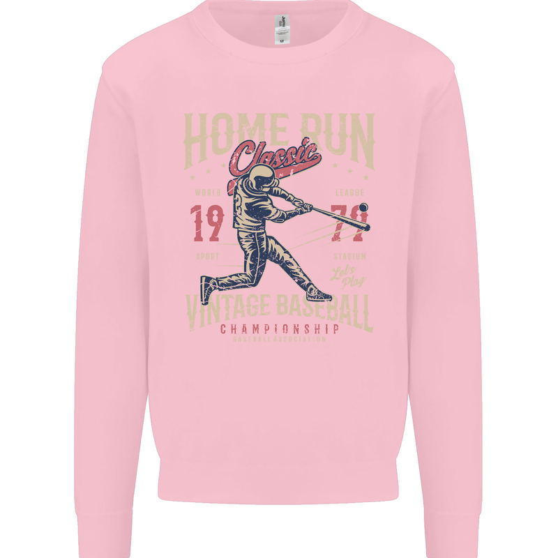 Home Run Vintage Baseball Player Kids Sweatshirt Jumper Light Pink