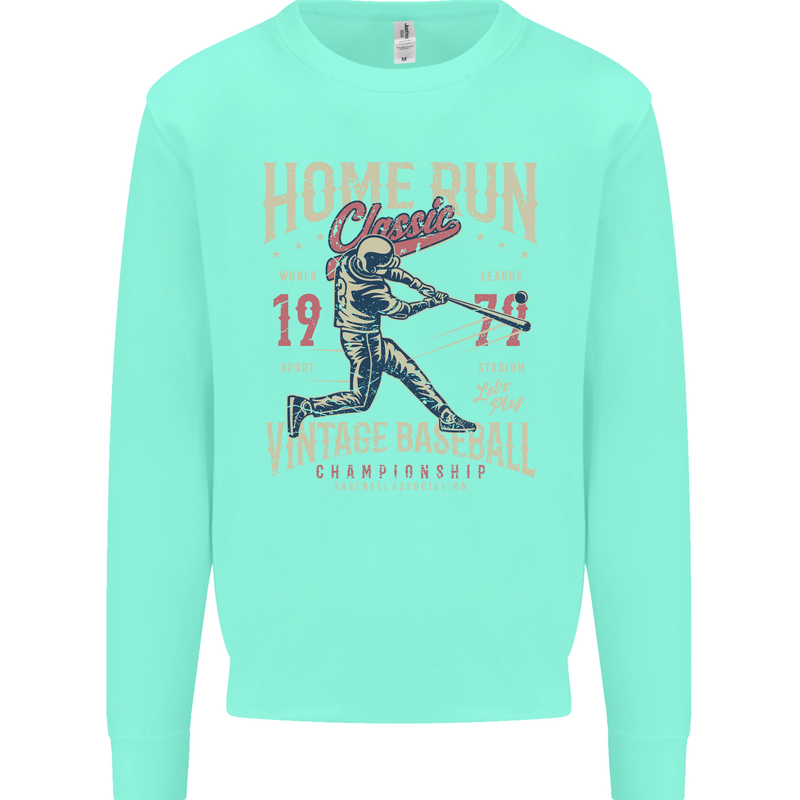 Home Run Vintage Baseball Player Kids Sweatshirt Jumper Peppermint