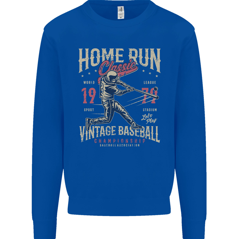 Home Run Vintage Baseball Player Kids Sweatshirt Jumper Royal Blue
