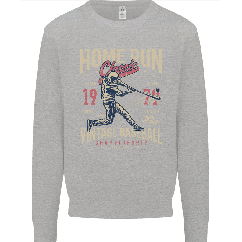 Home Run Vintage Baseball Player Kids Sweatshirt Jumper Sports Grey