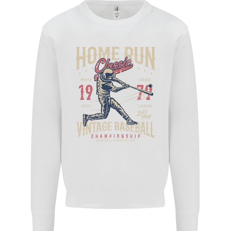 Home Run Vintage Baseball Player Kids Sweatshirt Jumper White