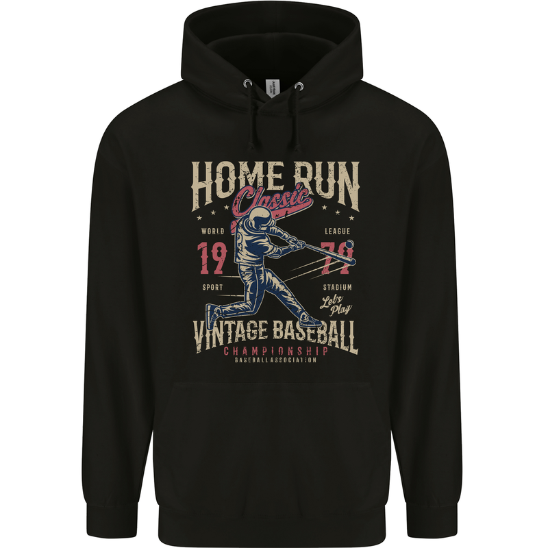 Home Run Vintage Baseball Player Mens 80% Cotton Hoodie Black
