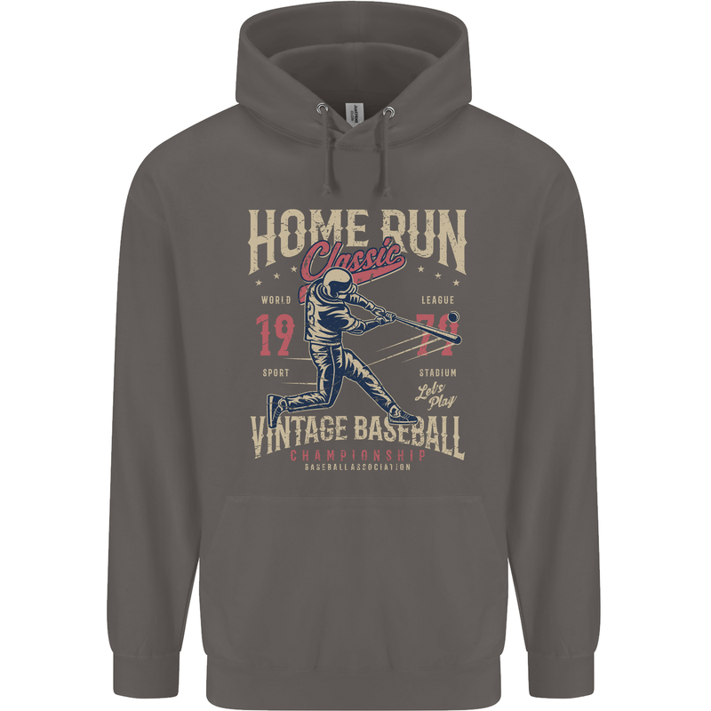 Home Run Vintage Baseball Player Mens 80% Cotton Hoodie Charcoal