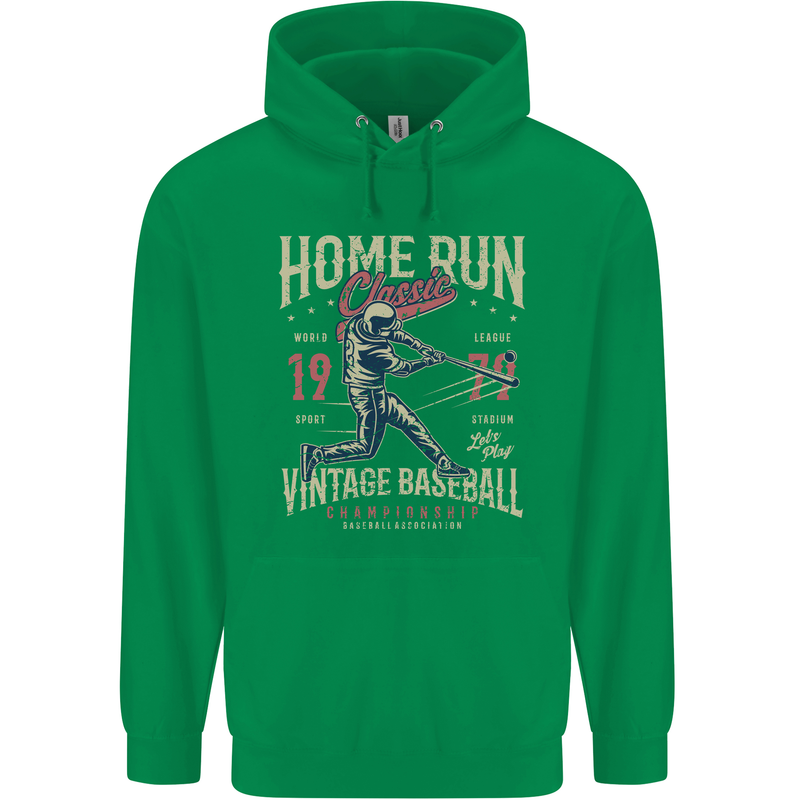 Home Run Vintage Baseball Player Mens 80% Cotton Hoodie Irish Green