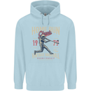 Home Run Vintage Baseball Player Mens 80% Cotton Hoodie Light Blue